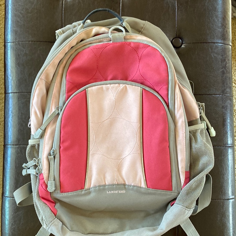 Pink and Gray Lands’ End Girls School Zip-up Backpack